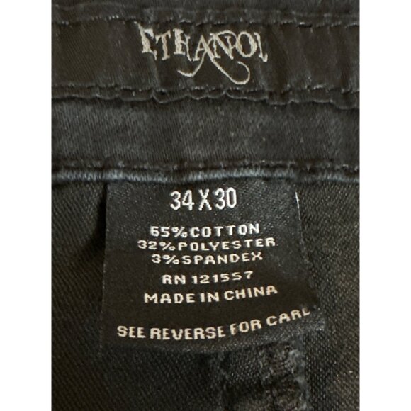 Ethanol Straight Leg Black Jeans Size 34x30 Denim Pants Cotton Blend 3% Stretch - Picture 2 of 9